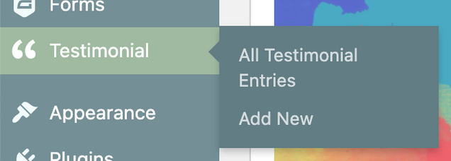 sidebar screenshot to add new testimonial