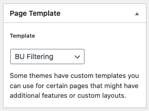 BU Filtering template in the WordPress editor