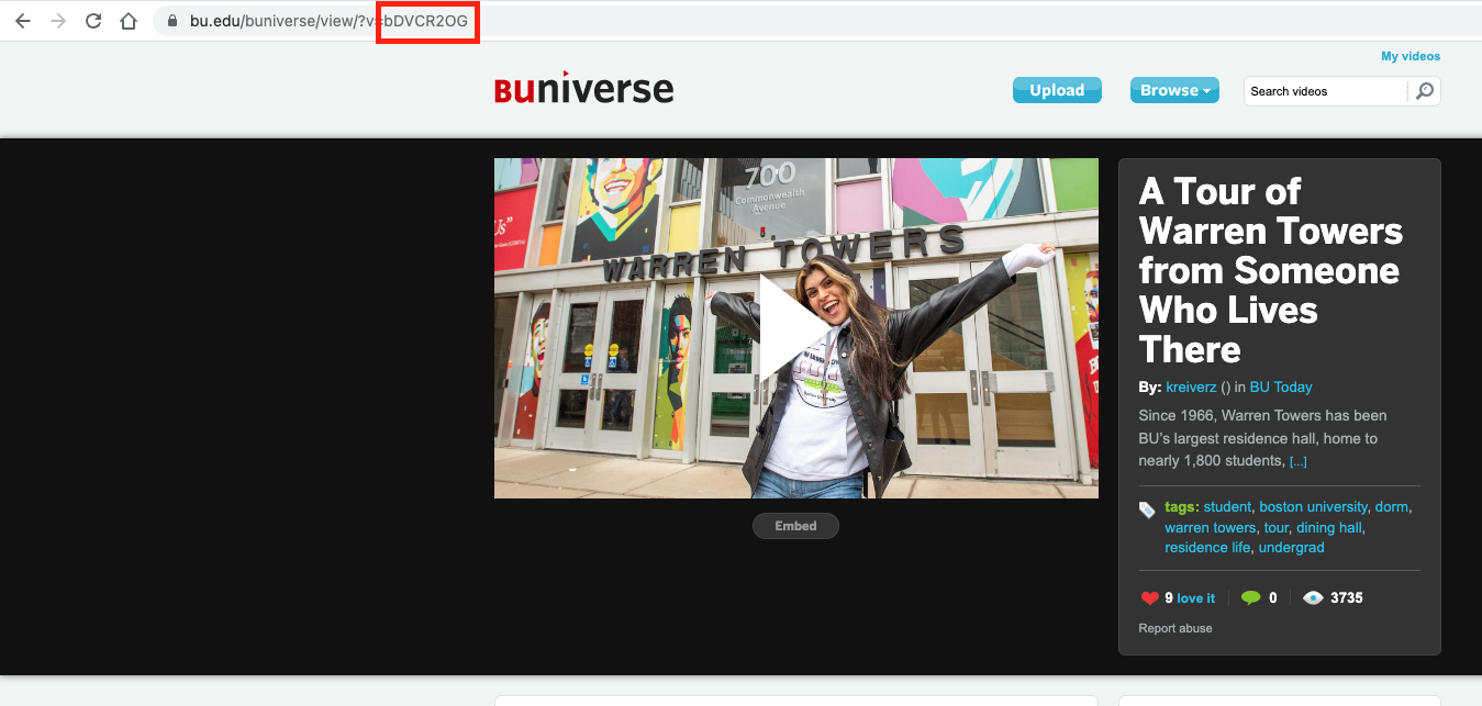 BUniverse video ID location