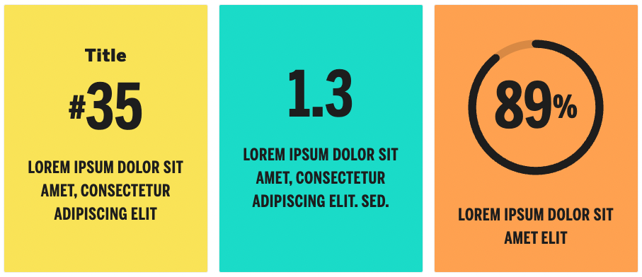 3 stat examples using a bright colored background and black text